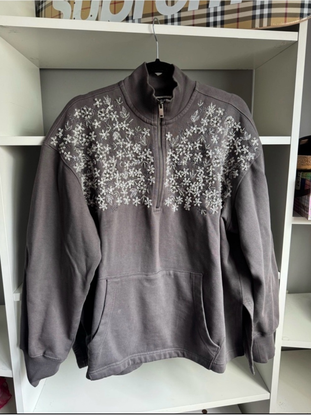 Free People Charcoal Embellishment Half‑Zip Pullover - Picture 4 of 4